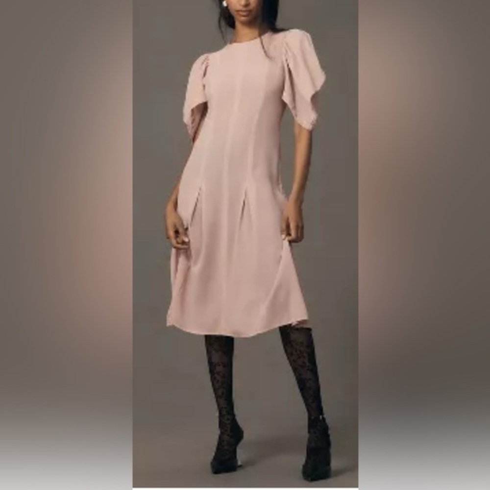 Anthropologie Modern Sheer Midi Dress in Pink Mauve - 6P